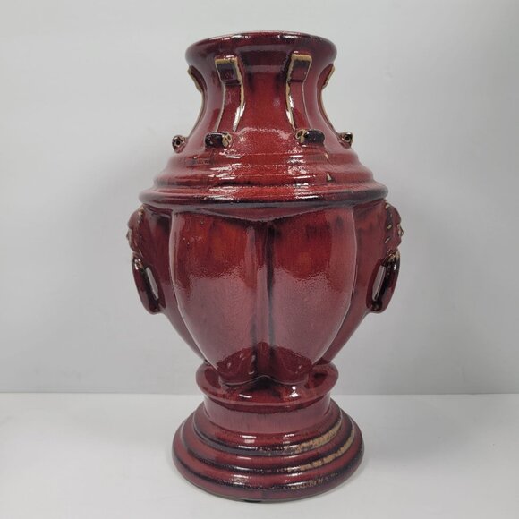 Vintage Bombay Company Burgandy Lion Ring Garden Planter Pot Vase - Picture 1 of 7